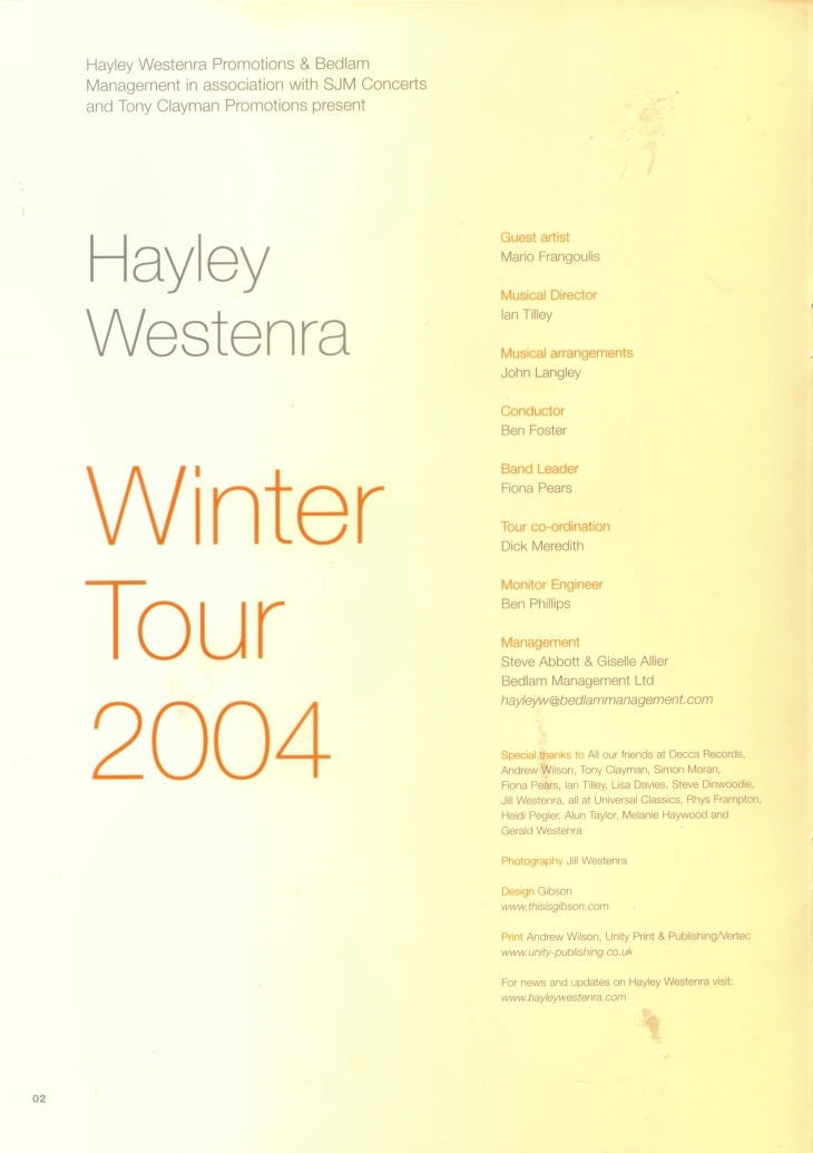 Hayley Westenra - Winter Tour 2004 - Brochure Page 02